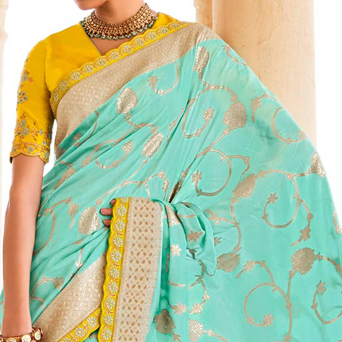 Blue Festive Wear Woven Dola Silk Saree - Peachmode