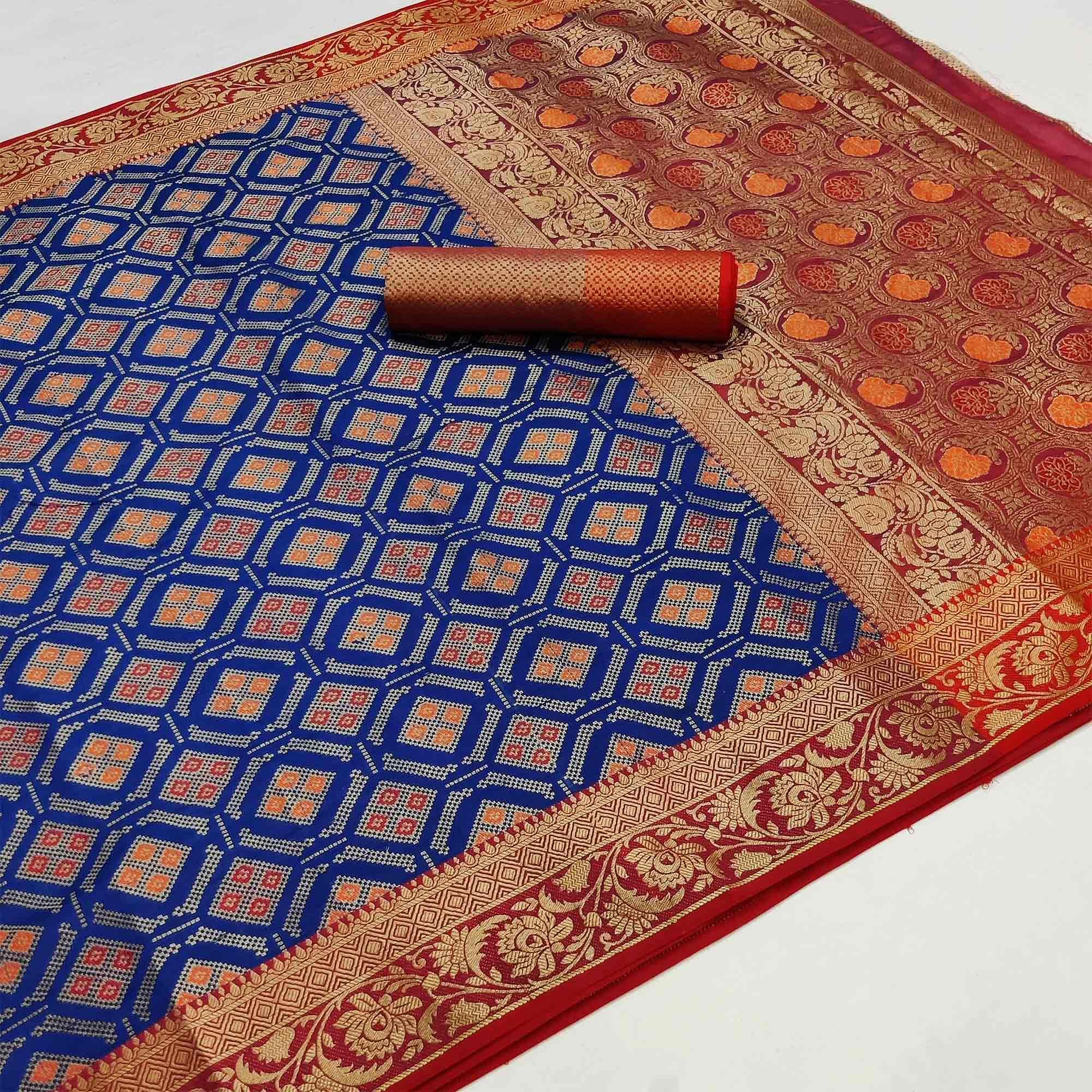 Blue Festive Wear Woven Heavy Banarasi Silk Saree - Peachmode