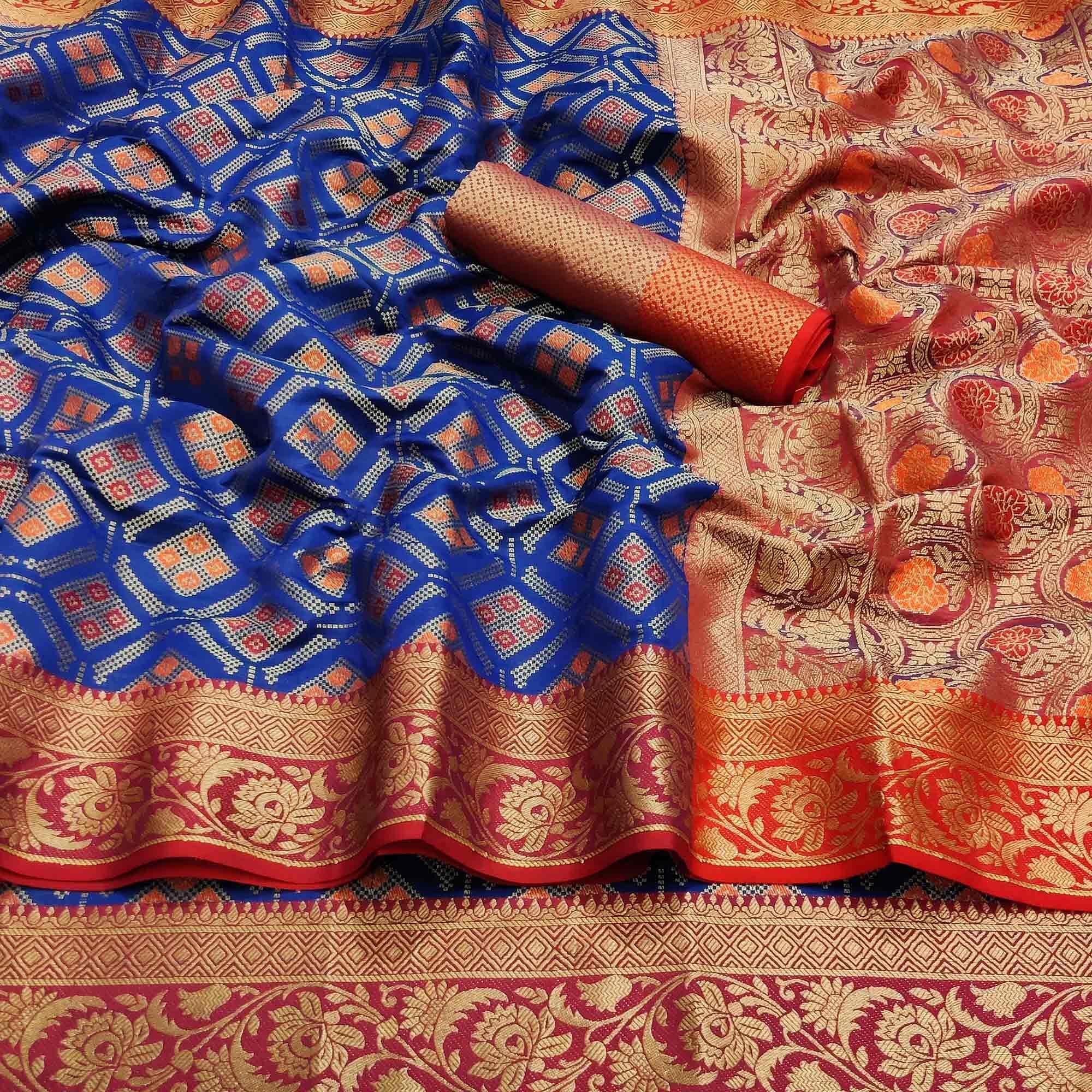 Blue Festive Wear Woven Heavy Banarasi Silk Saree - Peachmode