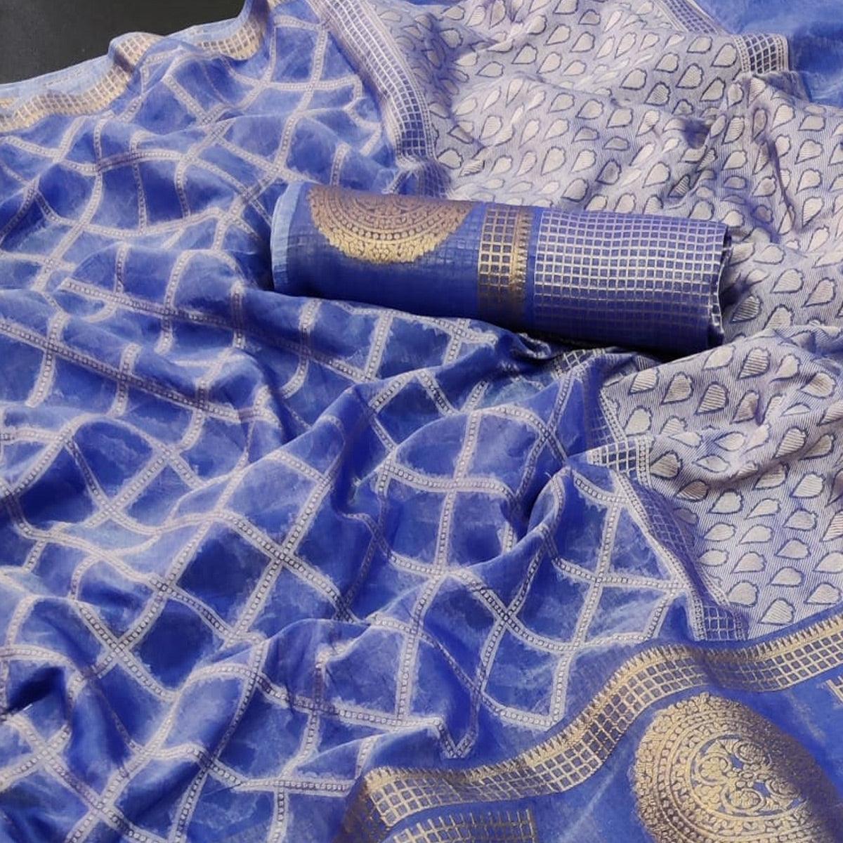 Blue Festive Wear Woven Jacquard Banarasi Saree - Peachmode