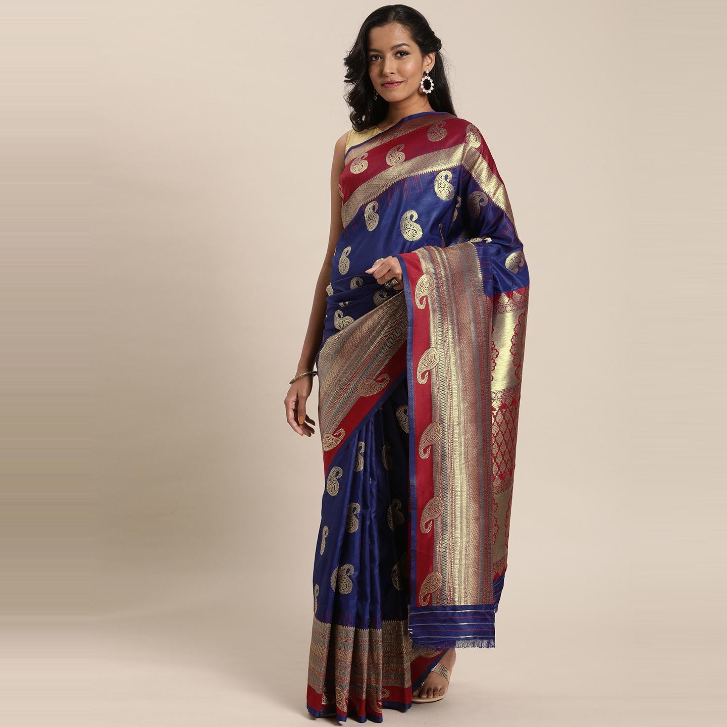 Blue Festive Wear Woven Kanjivaram Silk Saree - Peachmode