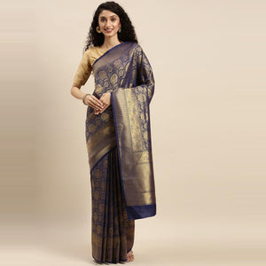 Blue Festive Wear Woven Kanjivaram Silk Saree - Peachmode