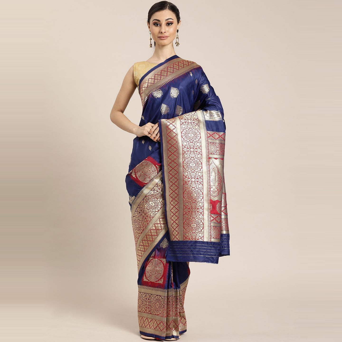 Blue Festive Wear Woven Kanjivaram Silk Saree - Peachmode