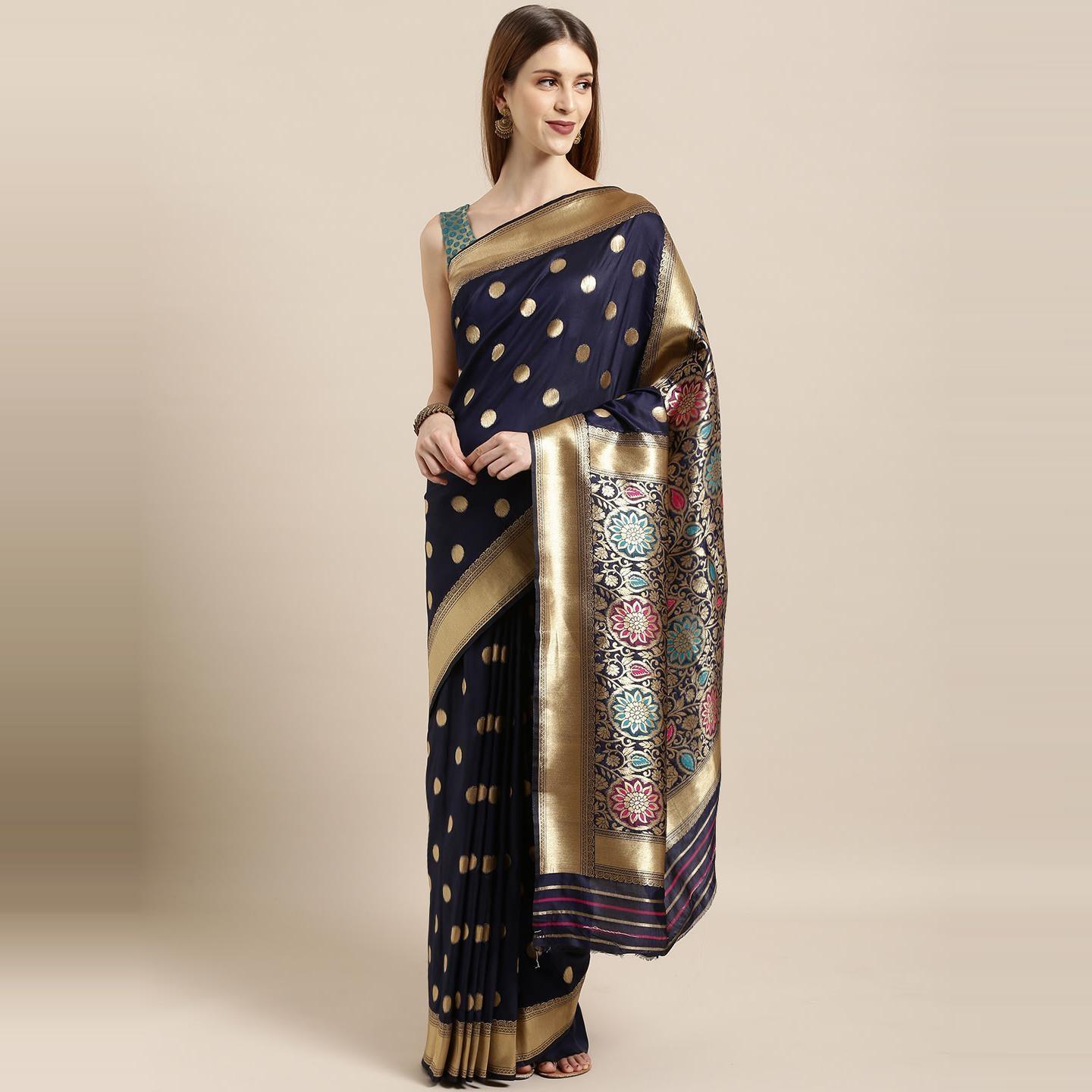 Blue Festive Wear Woven Kanjivaram Silk Saree - Peachmode