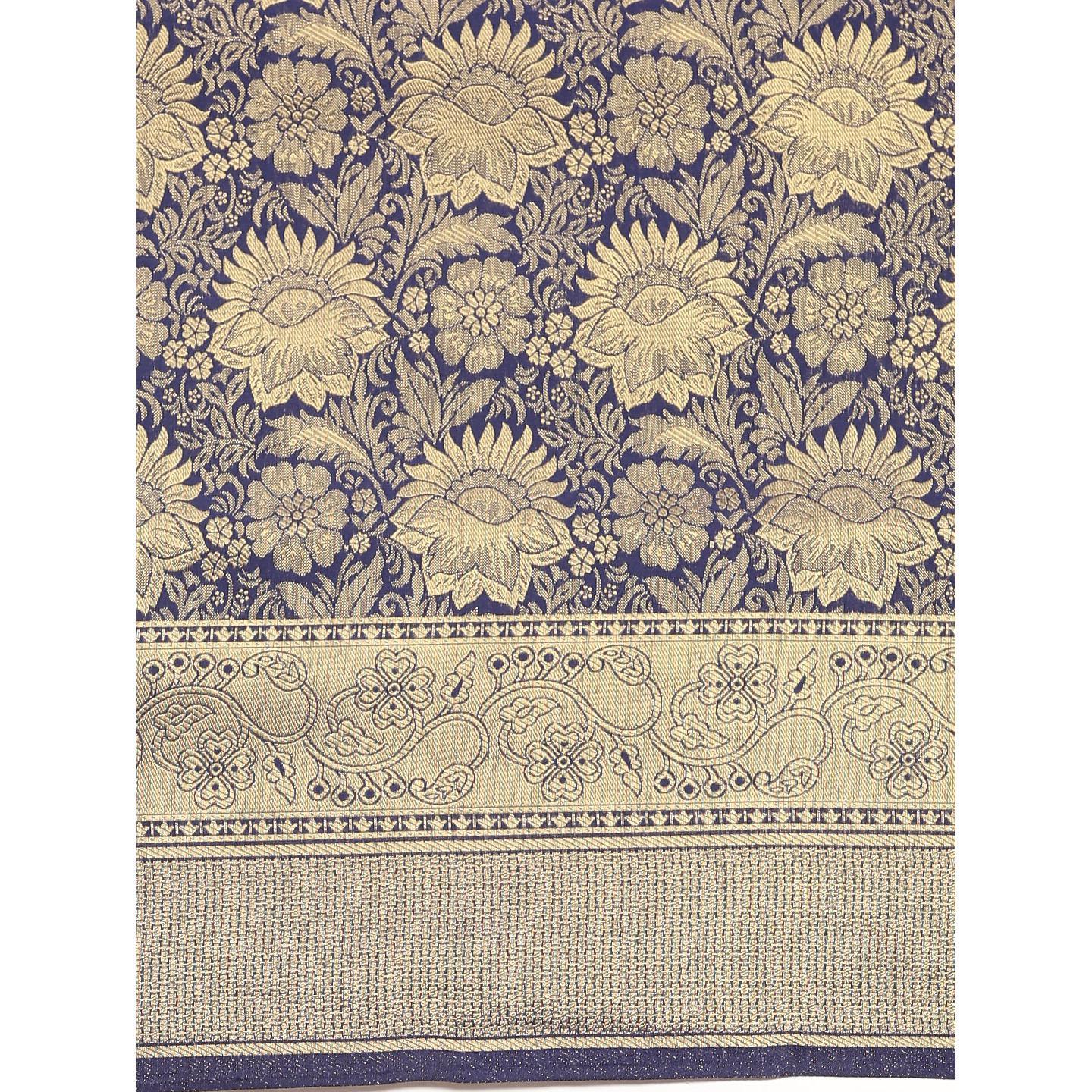 Blue Festive Wear Woven Kanjivaram Silk Saree - Peachmode