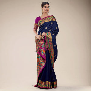 Blue Festive Wear Woven Paithani Pallu Silk Saree - Peachmode