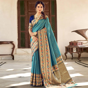 Blue Festive Wear Woven Paithani Silk Saree - Peachmode