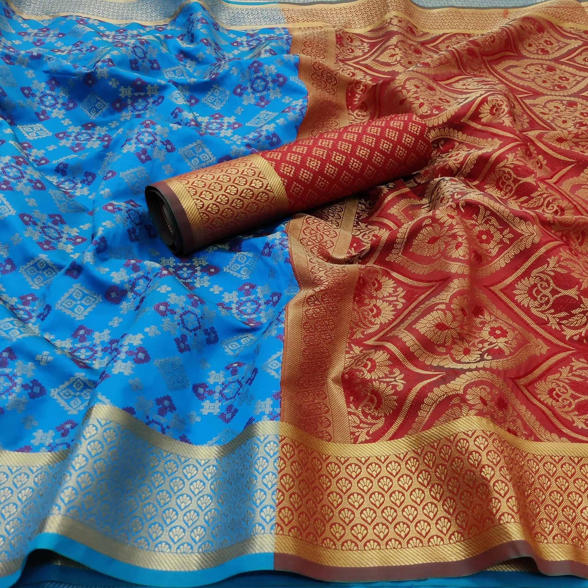 Blue Festive Wear Woven Patola Silk Saree - Peachmode