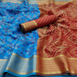 Blue Festive Wear Woven Patola Silk Saree - Peachmode