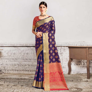 Blue Festive Wear Woven Patola Silk Saree - Peachmode