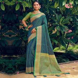 Blue Festive Wear Woven Patola Silk Saree - Peachmode