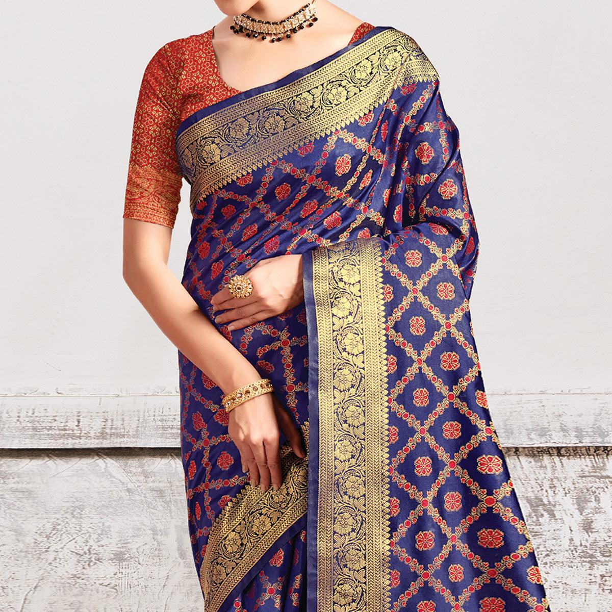 Blue Festive Wear Woven Patola Silk Saree - Peachmode