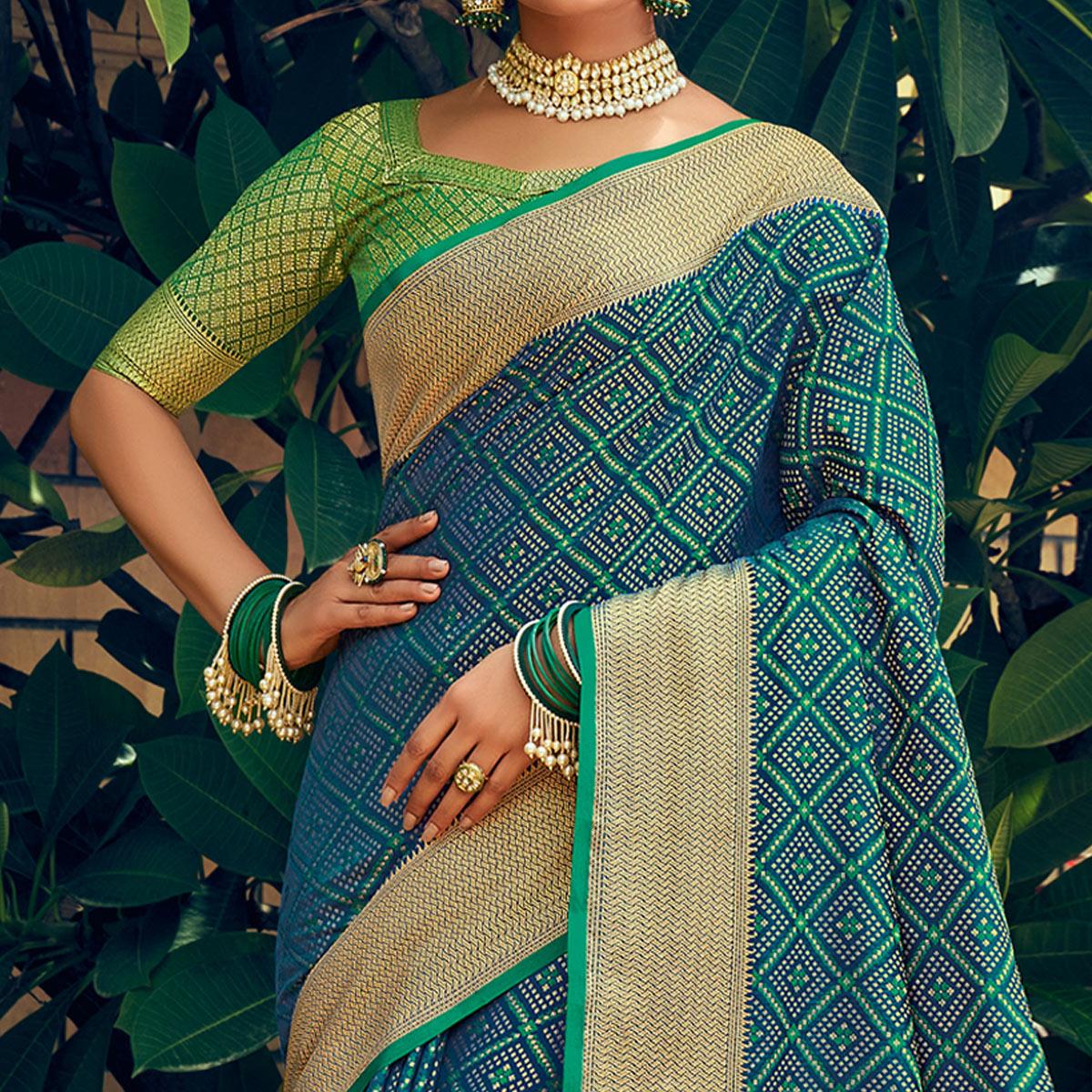 Blue Festive Wear Woven Patola Silk Saree - Peachmode
