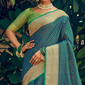 Blue Festive Wear Woven Patola Silk Saree - Peachmode