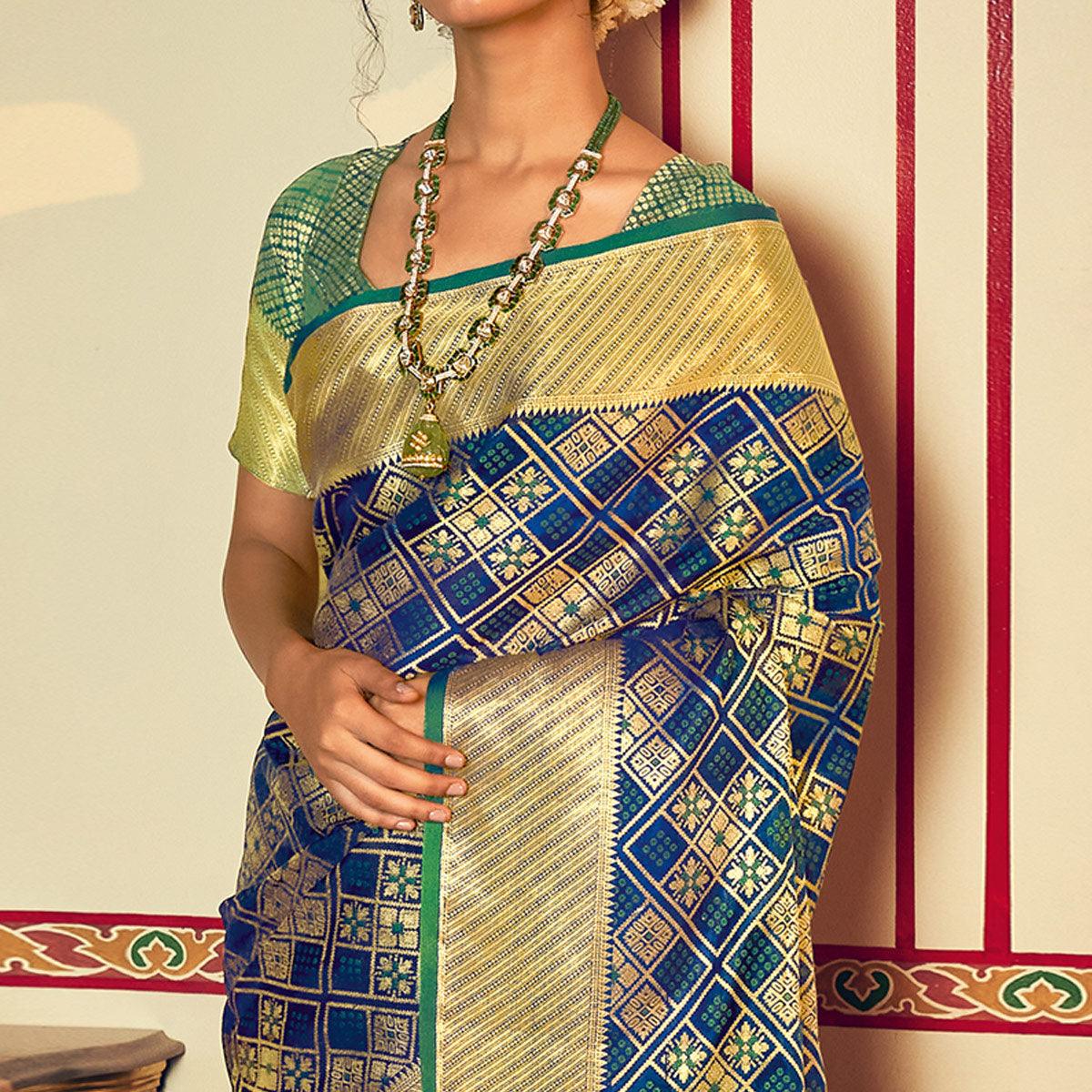 Blue Festive Wear Woven Patola Silk Saree - Peachmode