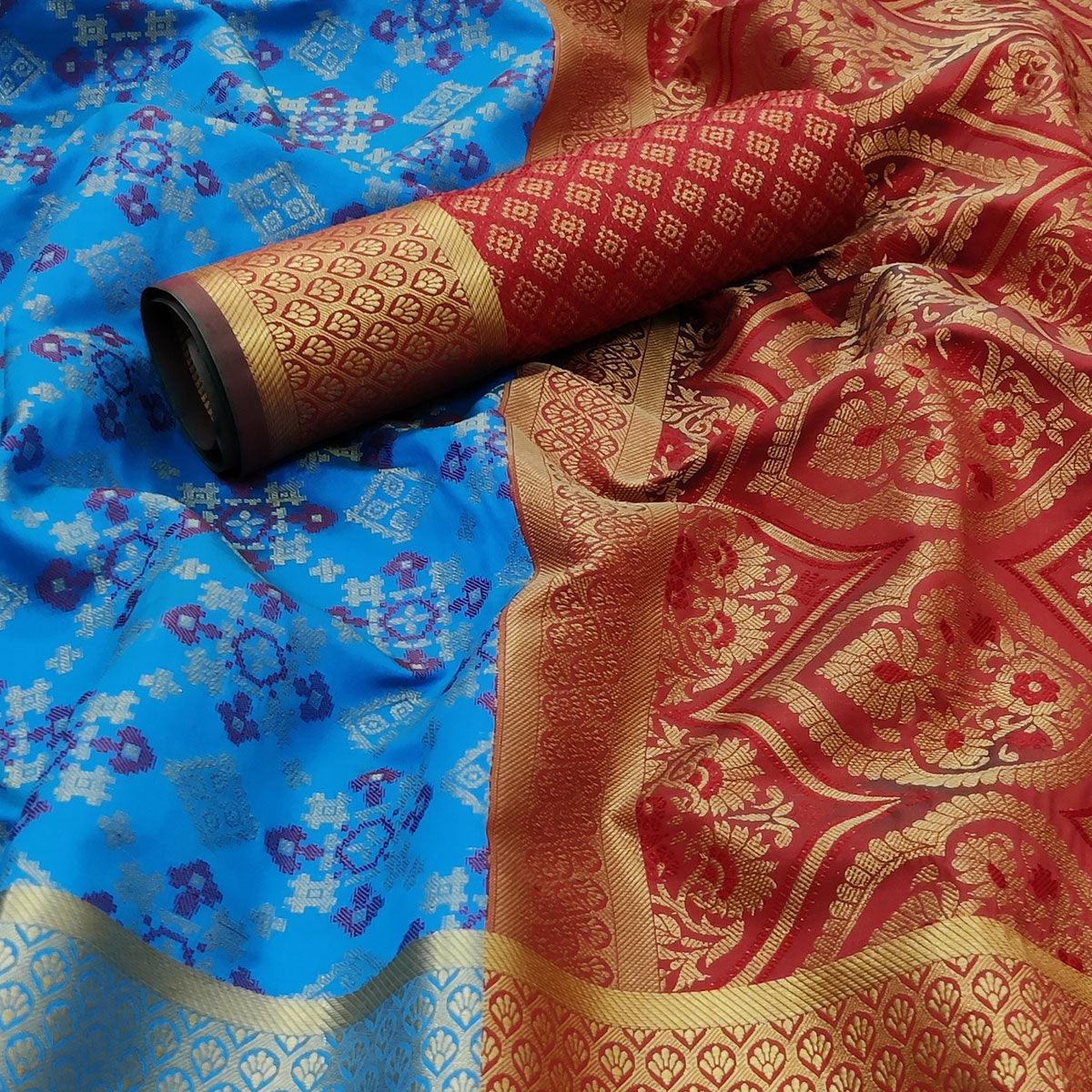Blue Festive Wear Woven Patola Silk Saree - Peachmode