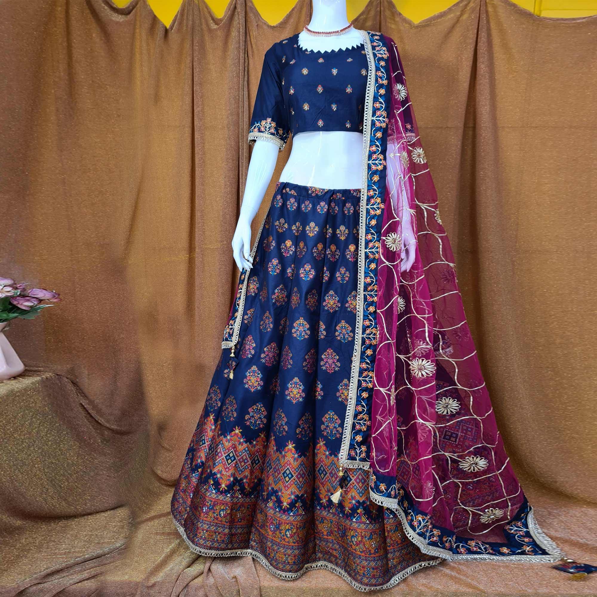 Blue Festive Wear Woven Silk Lehenga Choli - Peachmode