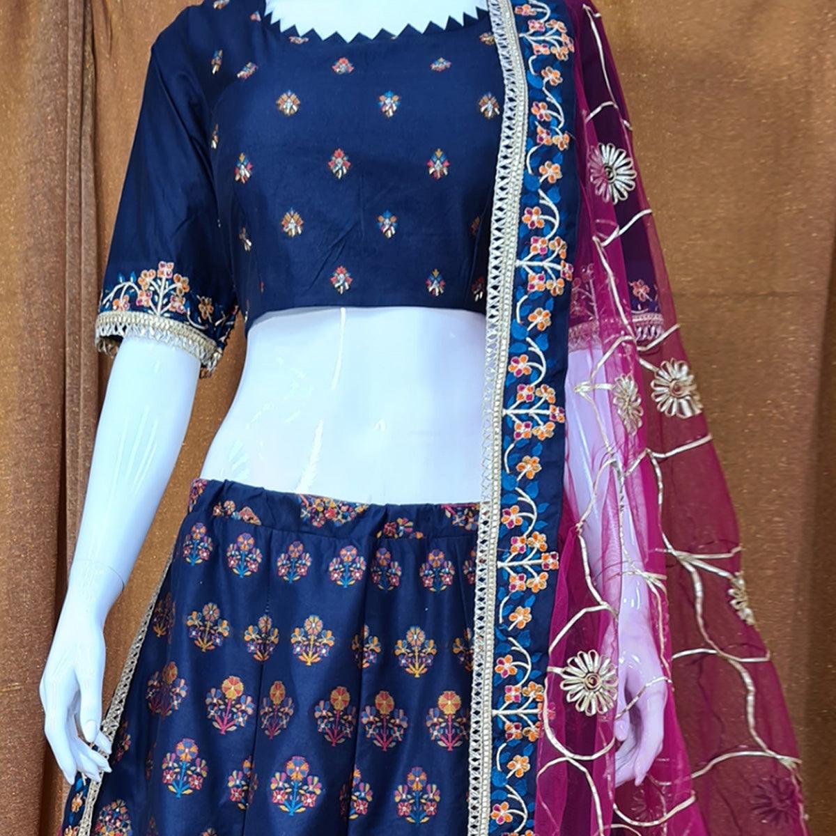 Blue Festive Wear Woven Silk Lehenga Choli - Peachmode