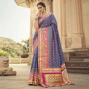 Blue Festive Wear Woven Silk Saree - Peachmode