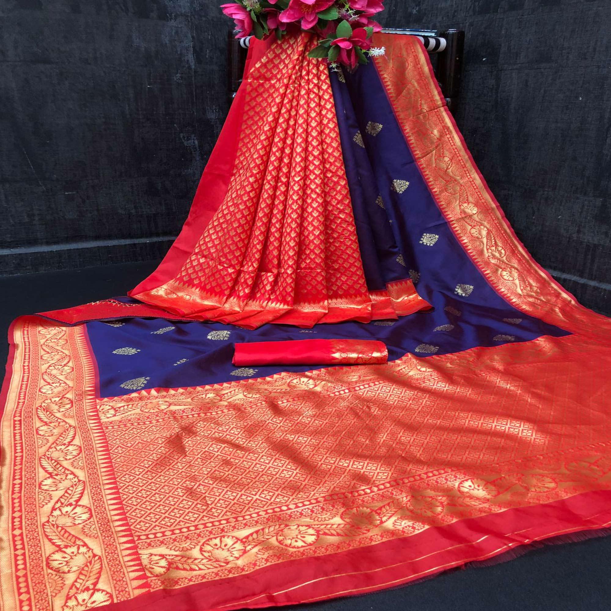 Blue Festive Wear Woven Silk Saree - Peachmode