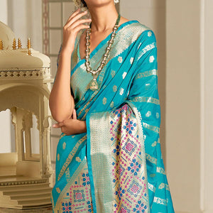 Blue Festive Wear Woven Silk Saree - Peachmode