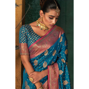 Blue Festive Wear Woven Silk Saree - Peachmode