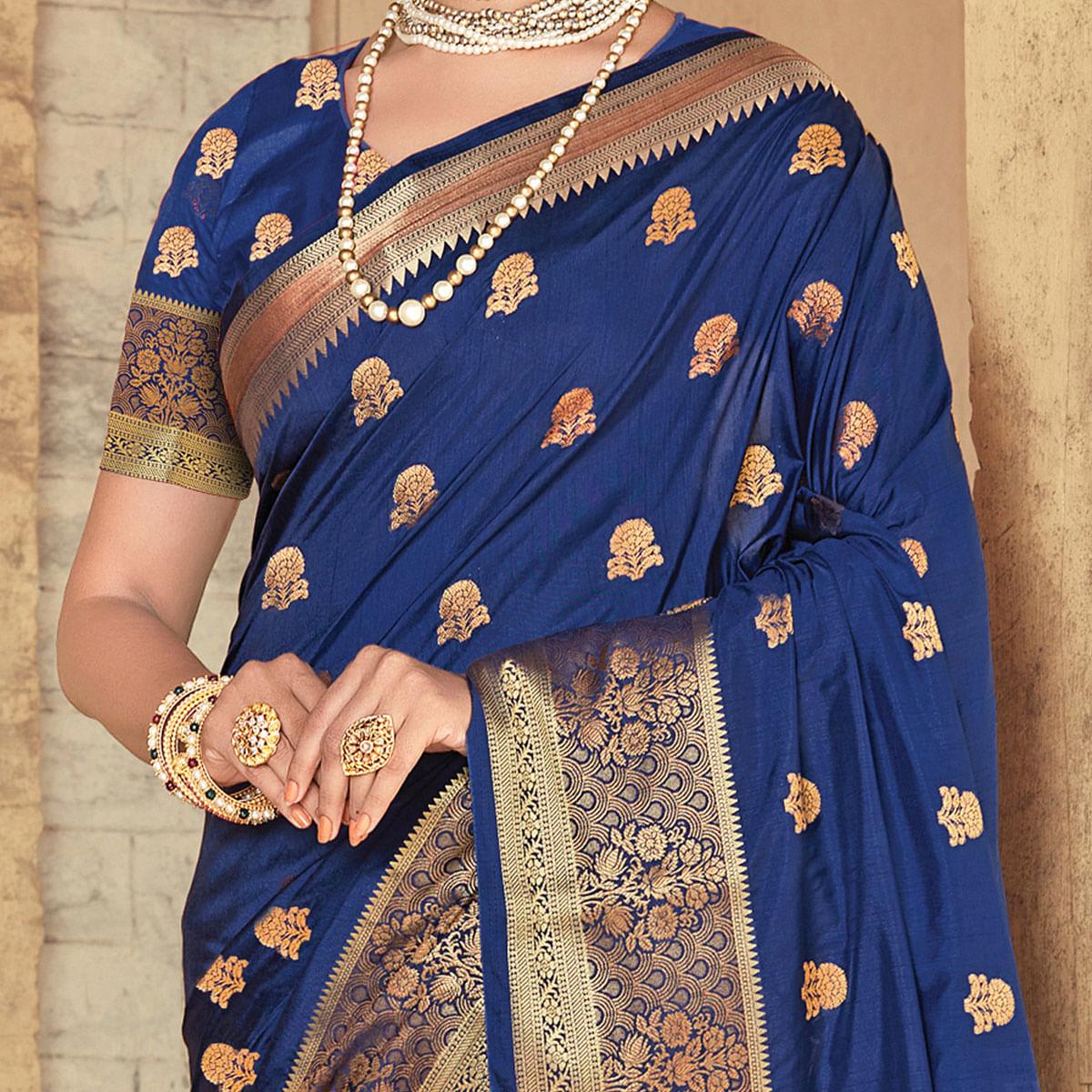 Blue Festive Wear Woven Silk Saree - Peachmode
