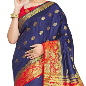 Blue Festive Wear Woven Silk Saree - Peachmode
