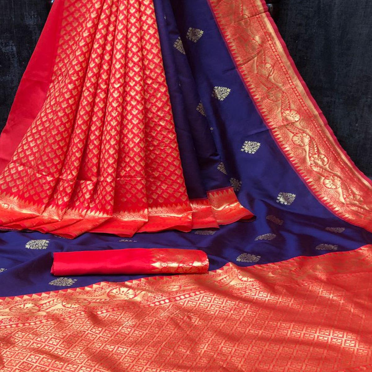 Blue Festive Wear Woven Silk Saree - Peachmode