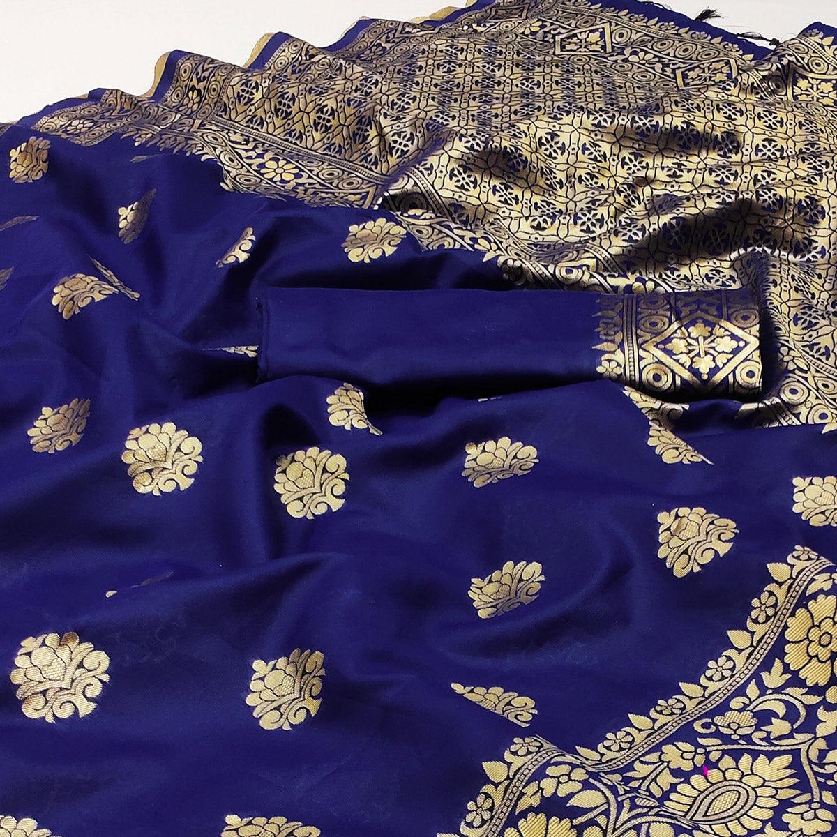 Blue Festive Wear Woven Silk Saree - Peachmode