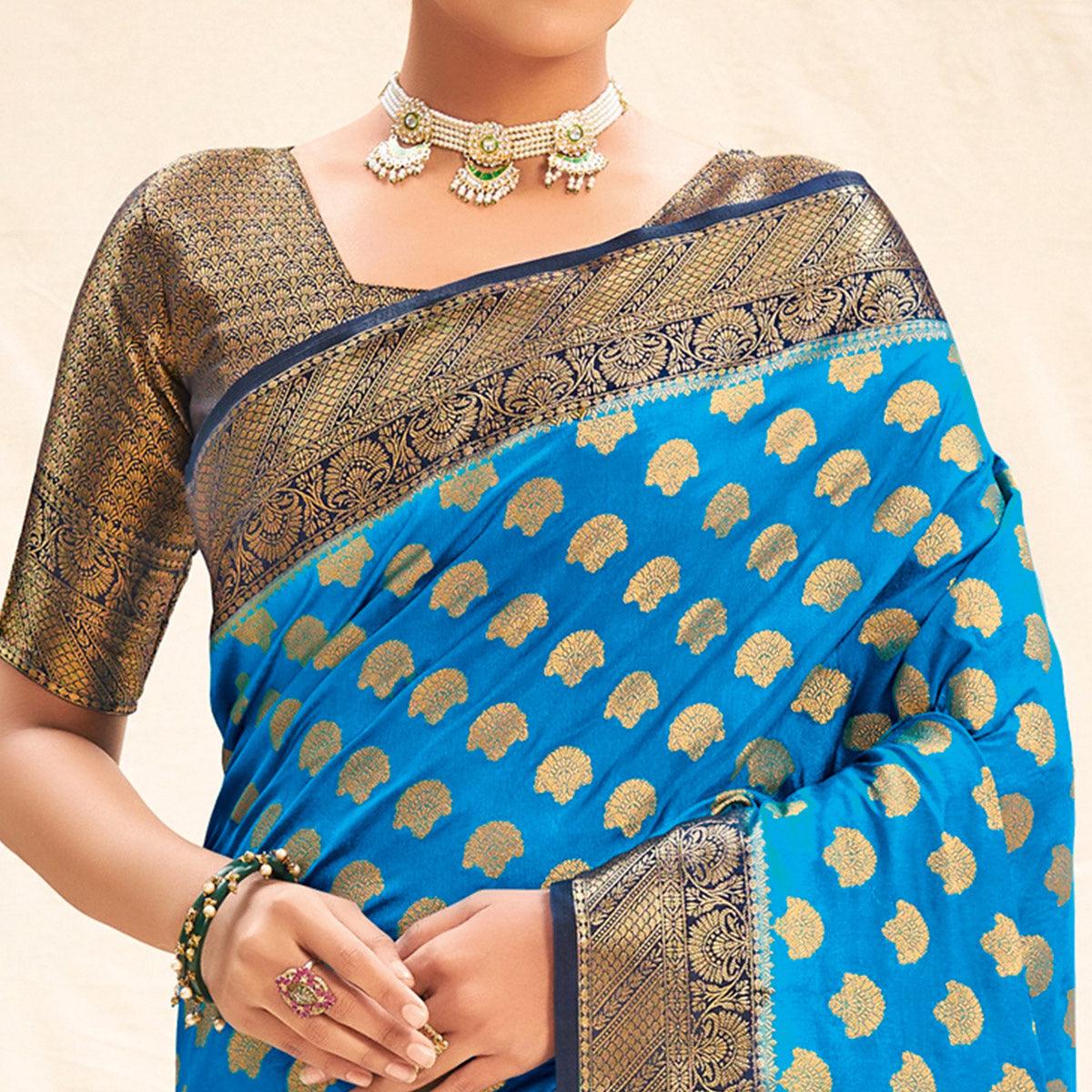 Blue Festive Wear Woven Silk Saree - Peachmode