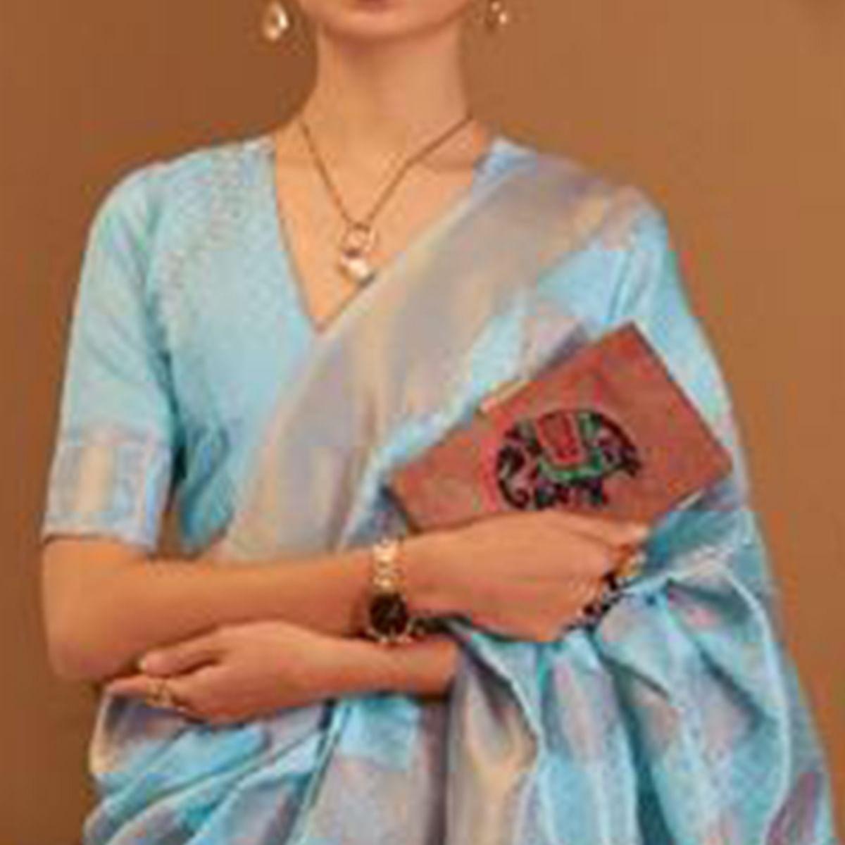 Blue Festive Wear Woven Silk Saree - Peachmode
