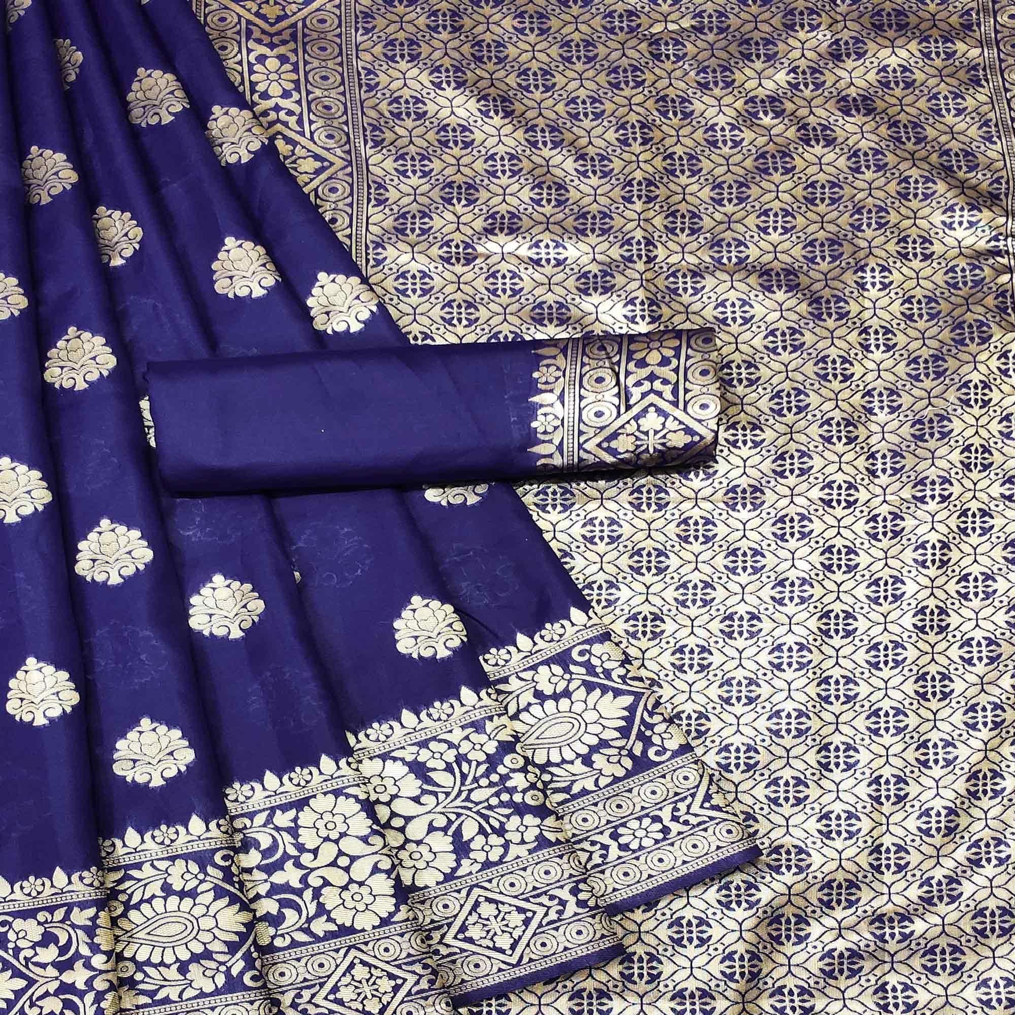 Blue Festive Wear Woven Silk Saree - Peachmode