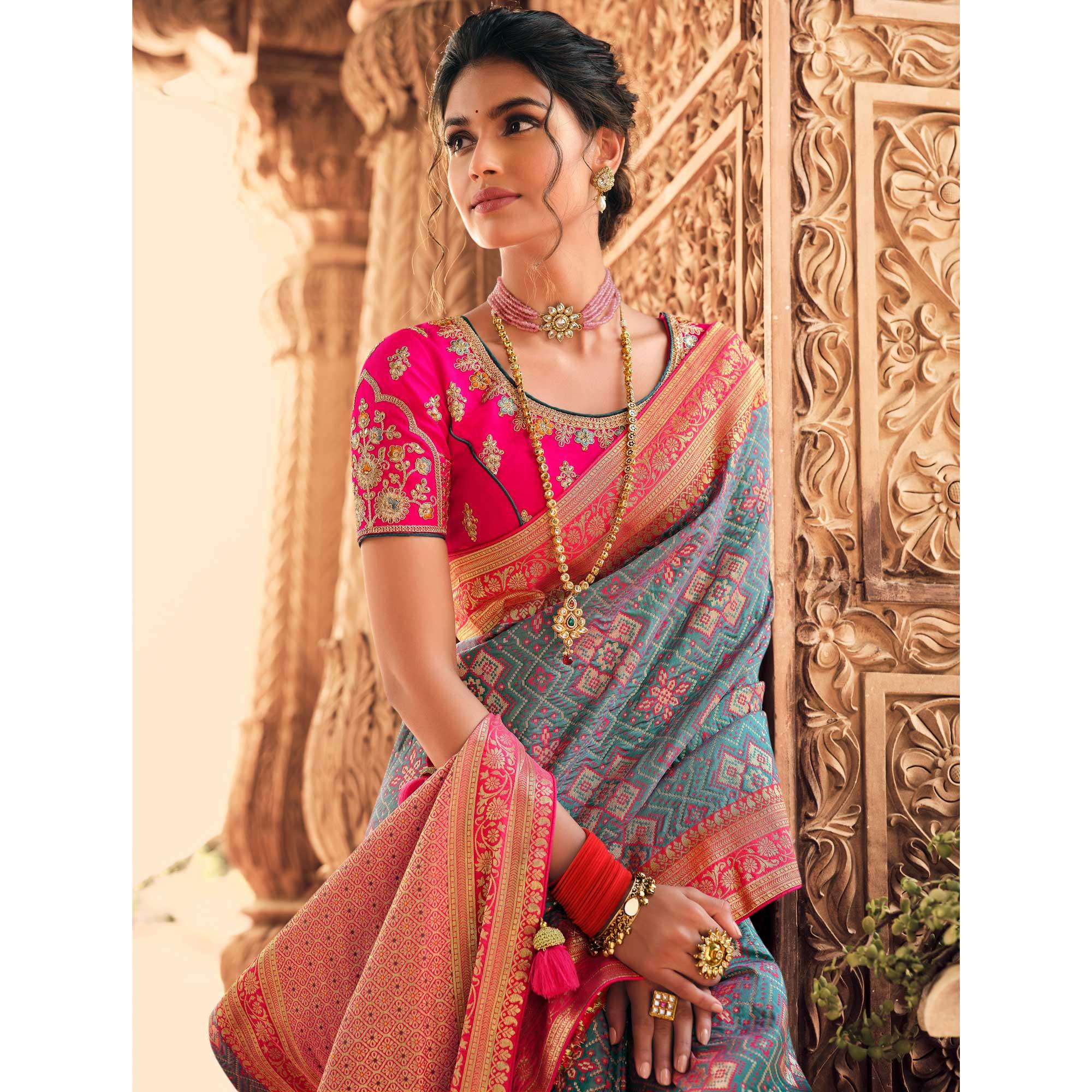Blue Festive Wear Woven Silk Saree - Peachmode
