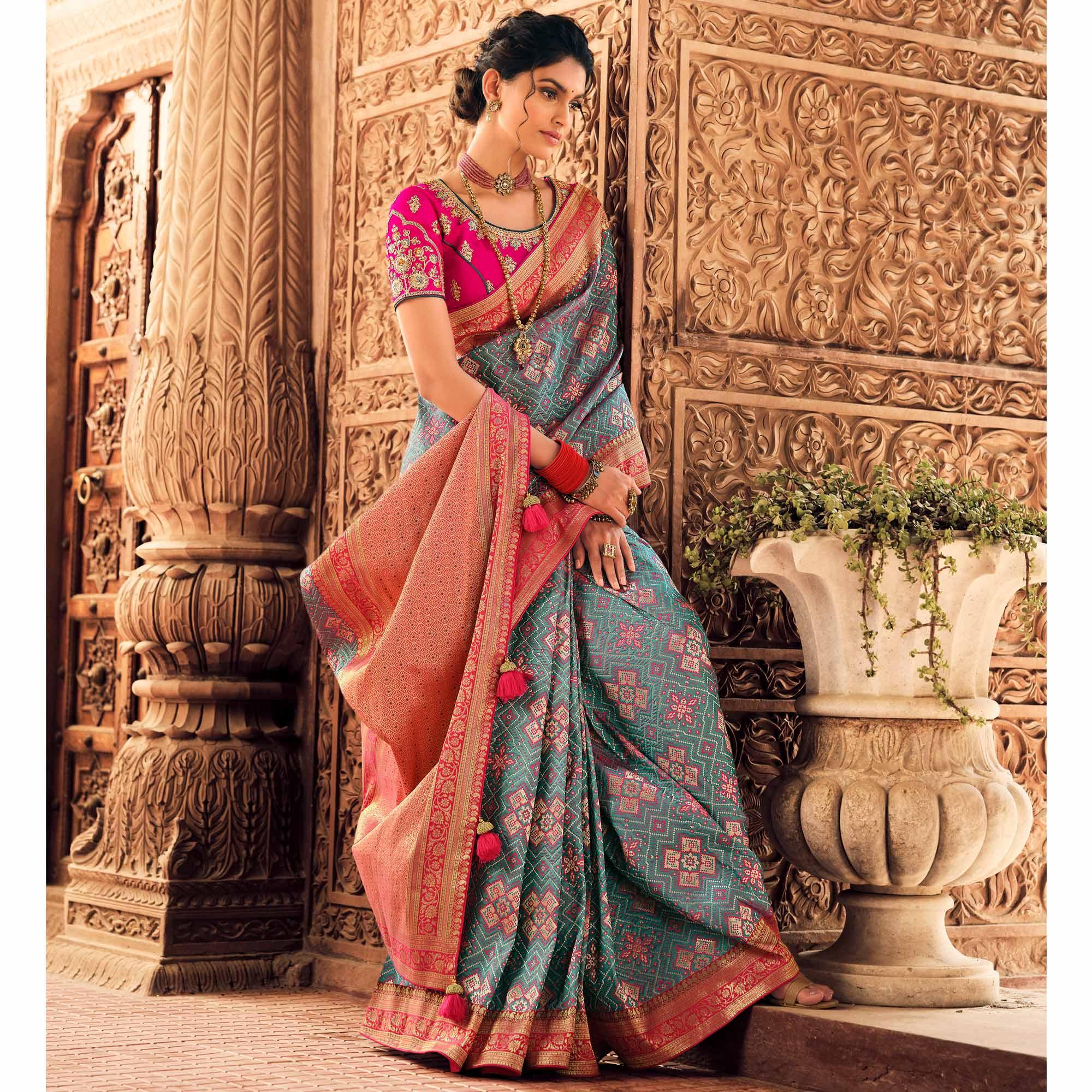 Blue Festive Wear Woven Silk Saree - Peachmode