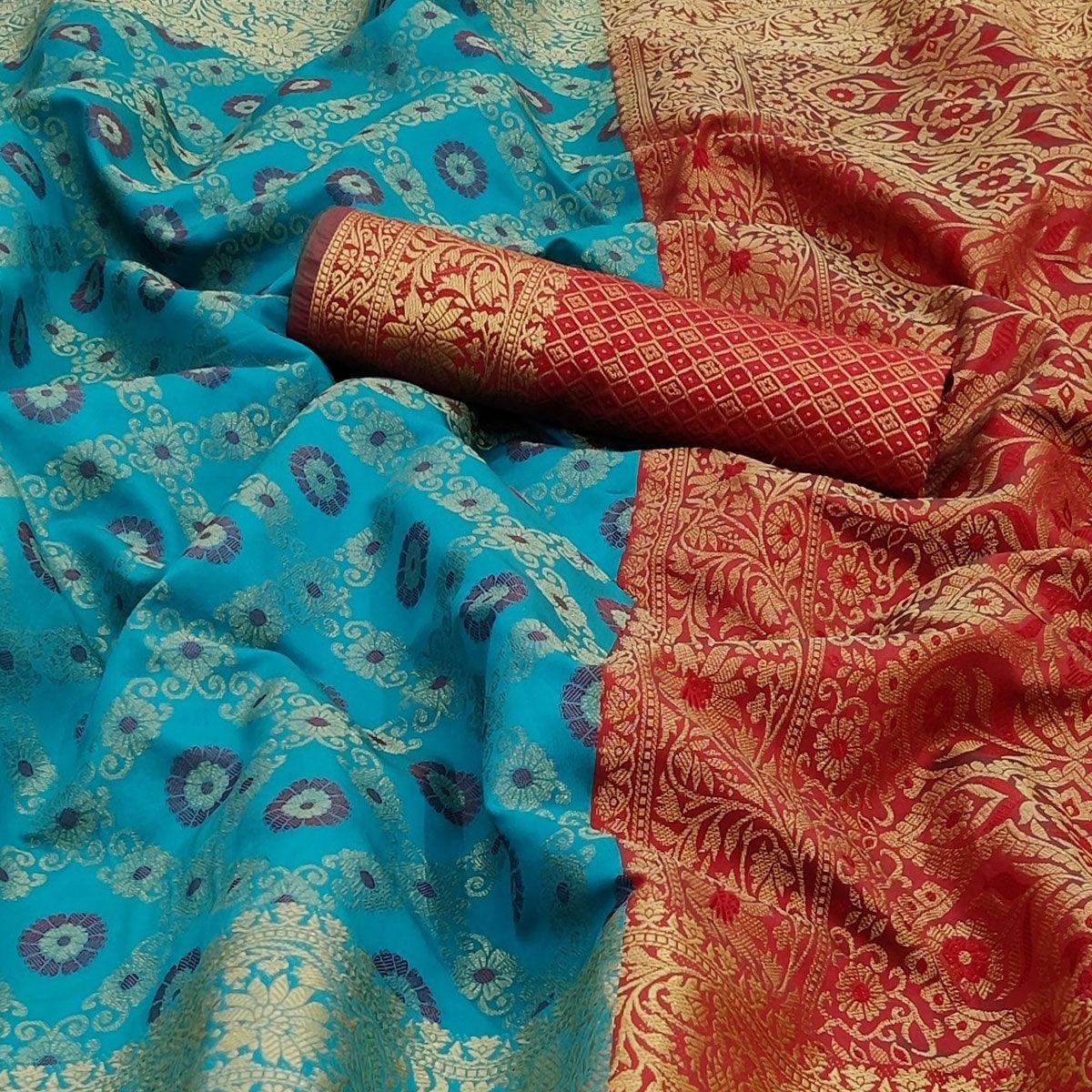 Blue Festive Wear Woven Silk Saree With Patola Rich Pallu - Peachmode