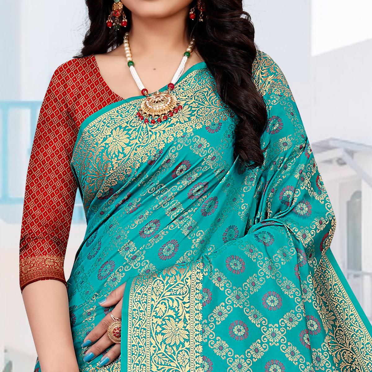 Blue Festive Wear Woven Silk Saree With Patola Rich Pallu - Peachmode