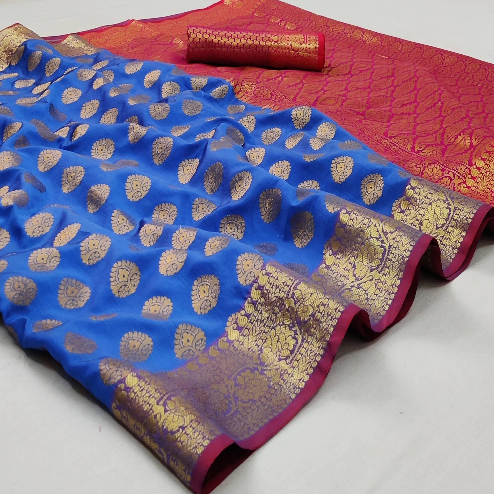 Blue Festive Wear Woven Silk Saree With Rich Pallu - Peachmode
