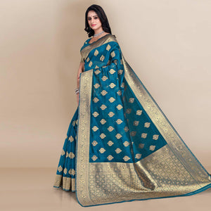 Blue Festive Wear Woven Soft Banarasi Silk Saree - Peachmode