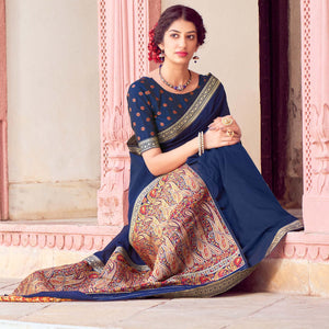 Blue Festive Wear Woven Soft Banarasi Silk Saree - Peachmode