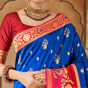 Blue Festive Wear Woven Soft Banarasi Silk Saree - Peachmode