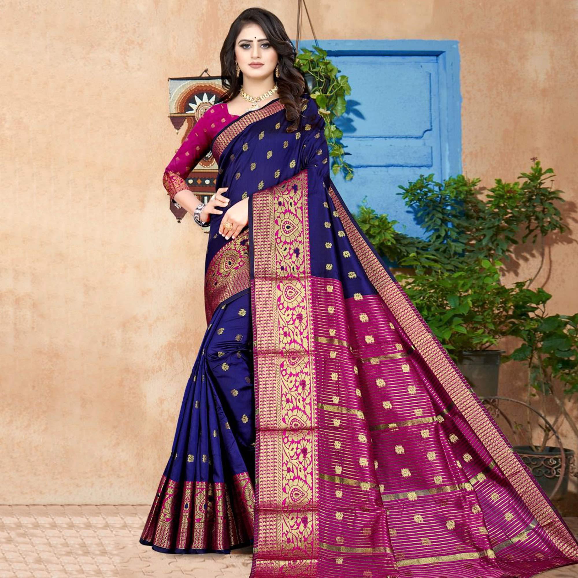 Blue Festive Wear Woven Soft Maithili Silk Saree - Peachmode