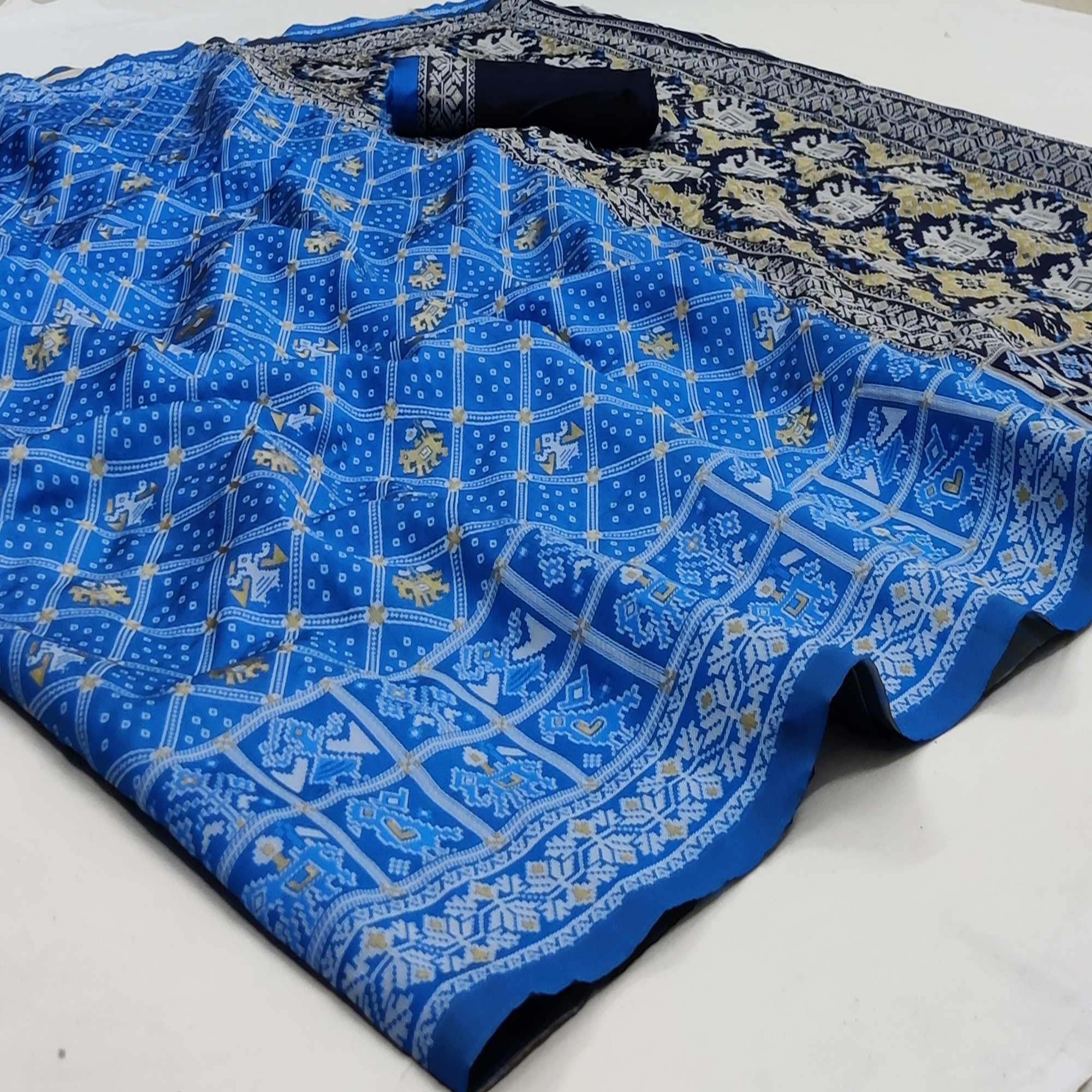 Blue Festive Wear Woven Soft Silk Patola Saree - Peachmode