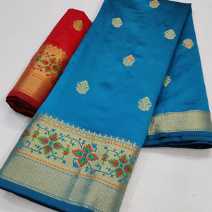 Blue Festive Wear Woven Soft Silk Saree - Peachmode