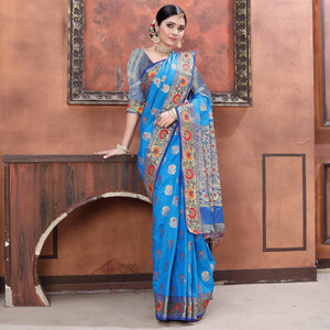 Blue Festive Wear Woven Soft Silk Saree - Peachmode