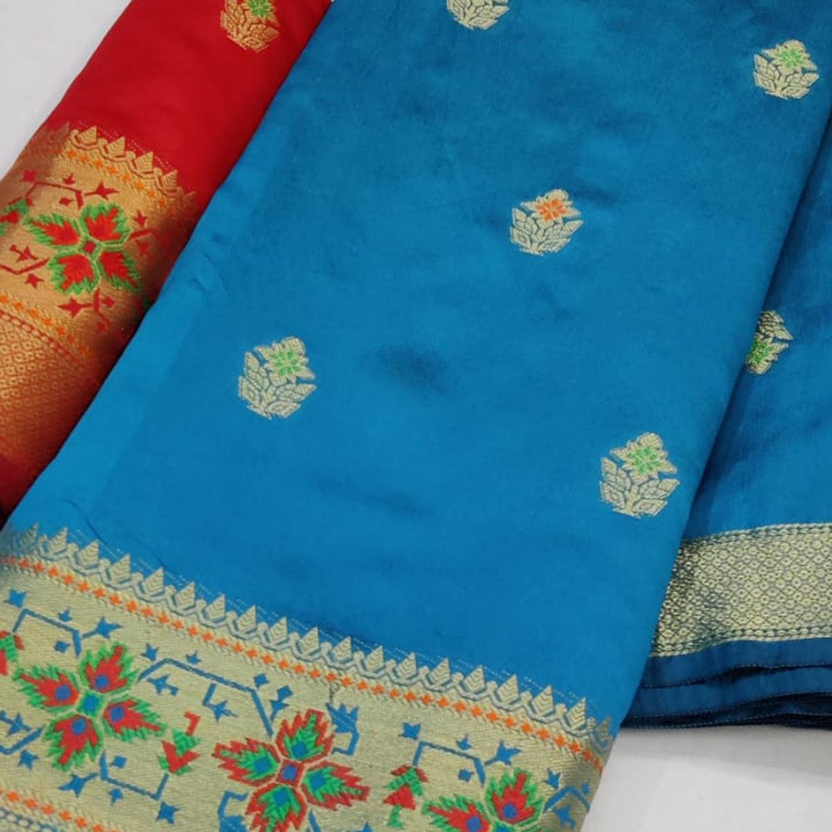 Blue Festive Wear Woven Soft Silk Saree - Peachmode