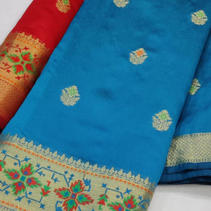 Blue Festive Wear Woven Soft Silk Saree - Peachmode