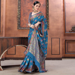 Blue Festive Wear Woven Soft Silk Saree - Peachmode
