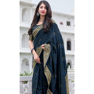Blue Festive Wear Woven Soft Silk Satin Saree - Peachmode