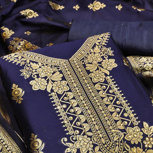 Blue Festive Wear Woven With Embellished Jacquard Dress Material - Peachmode